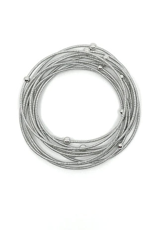 Silver Piano Wire Bracelet with Silver Beads