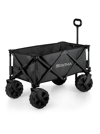 A black all-terrain wagon with a steel frame and polyester lining, and the Ravinia logo on its side.