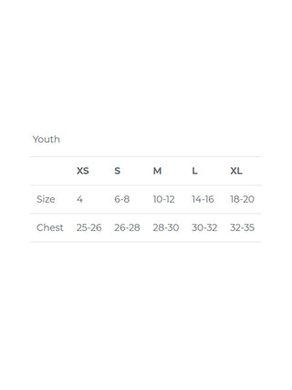 A size chart for this t-shirt.