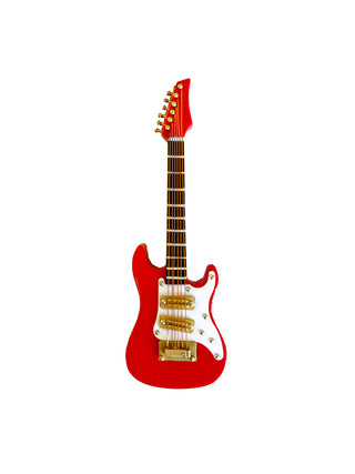 A magnet that looks like a red electric guitar.