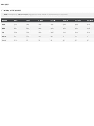 Women's size chart