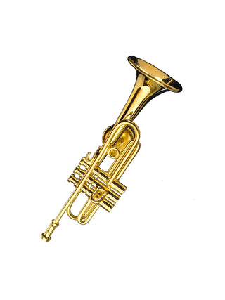 A magnet that looks like a gold trumpet.