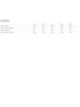 Sizing chart for women's V-neck tee.