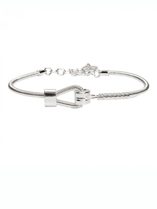 A bracelet made from a bass cord, dipped in silver.