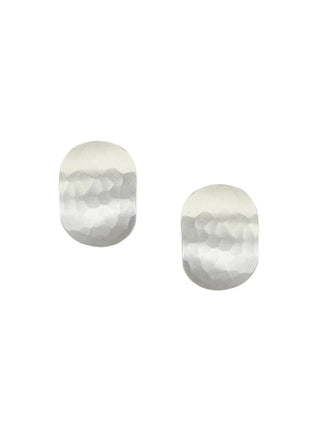 Silver hammered oval clip earrings.