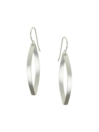 A pair of silver pointed hoop wire earrings.