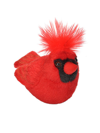 A Northern Cardinal stuffed animal toy, bright red