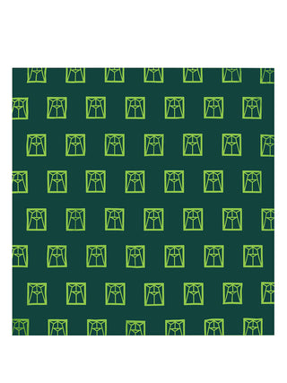 A flat, dark green polyester blanket with the Ravinia logo in light green multiple times.