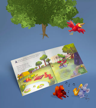 Musical animals around the book showing the two frogs having fun at Ravinia Festival on the lawn.