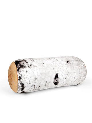 A pillow that looks exactly like a birch log.
