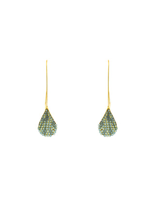 Two sequined leaf shapes hanging from brass comprise these earrings.
