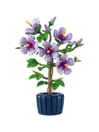 An assembled LEGO Botanicals Hibiscus on a white background.