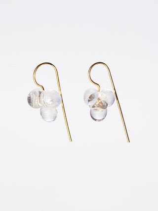Brass wire earrings with glass, flower-like clusters.