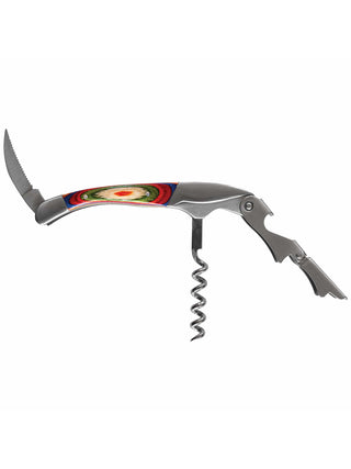 An unfolded wine opener with vibrant colors reminiscent of Marrakesh.