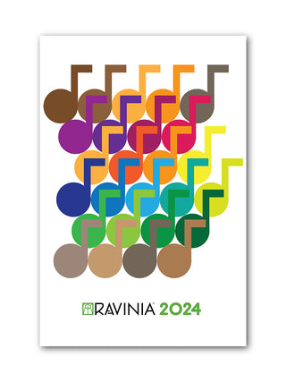 A poster made up of colorful musical notes on a white background, with the words RAVINIA 2024 at the bottom.