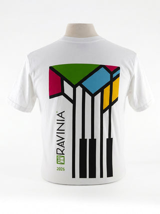 A mannequin wearing a white t-shirt with the 2026 Ravinia Poster design on the front.