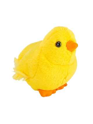 A yellow plush baby chick on a white background.