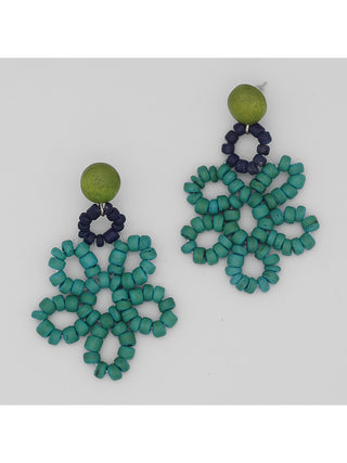 Ocean-toned earrings made up of loops of beads.