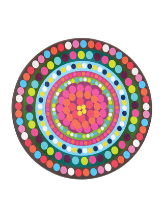 A large serving platter with a colorful dot design.