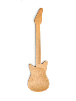 A wooden spoon shaped like a guitar.