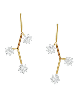 Earrings with gold-plated brass stems and three crystals.