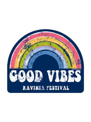 A distressed rainbow sticker with the words "Good Vibes" and "Ravinia Festival" underneath.