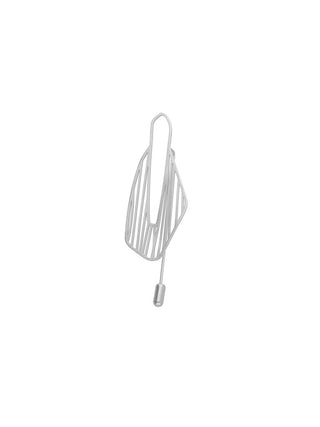 A silver stick pin brooch inspired by a flower petal.