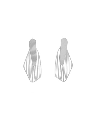 A pair of silver stud earrings inspired by flowers.