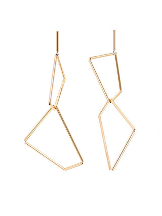 Gold earrings with an origami-inspired shape.