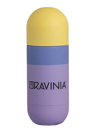 The Ravinia orb bottle with a pastel purple base, a darker purple stripe, and a yellow cap.