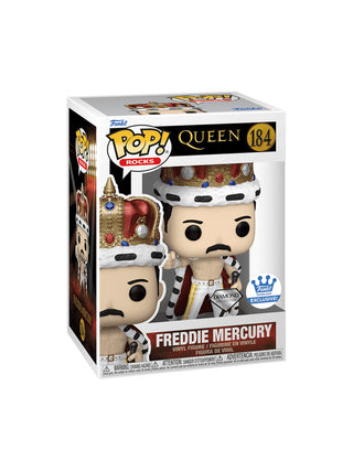 The Freddie Mercury Funko 184 figure in the Funko Pop! box.