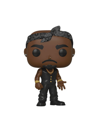 A vinyl figure of Tupac Shakur on a white background.