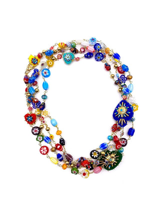 A colorful glass bead long necklace, tripled.
