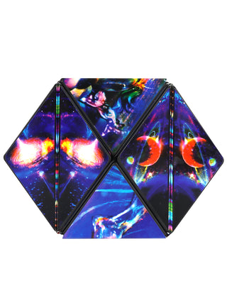A hexagon featuring the jumbie cosmic surfer design.