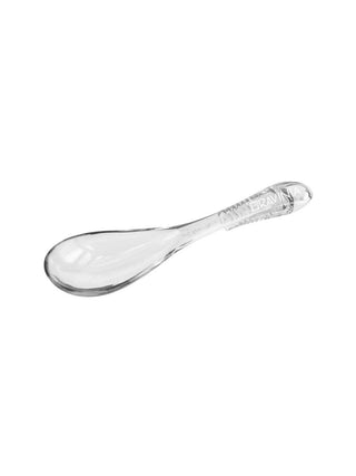 A clear Ravinia branded spoon with a clip on the handle.