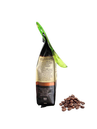A coffee bag with a clip-n-spoon clipping it closed.