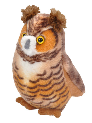 A plush version of a great horned owl.