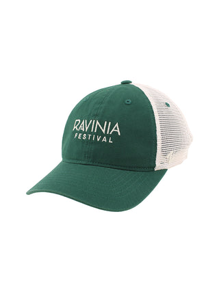 Green and white cap with Ravinia Festival embroidered in white, at an angle.