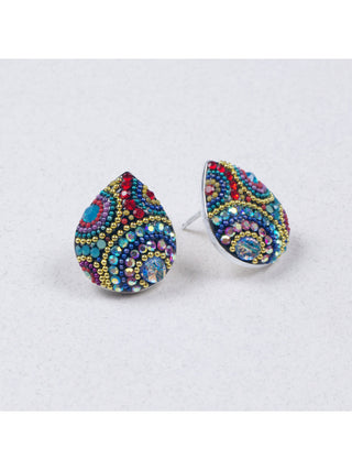 A pair of bedazzled crystal teardrop stud earrings.