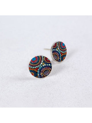 A pair of bedazzled crystal round stud earrings.