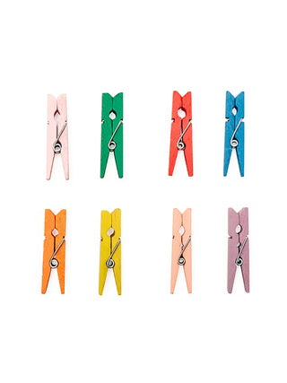 8 mini clothespin bag clips in various colors.