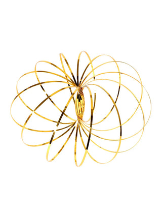 A metallic gold sensory fidget toy made of multiple interconnected rings.