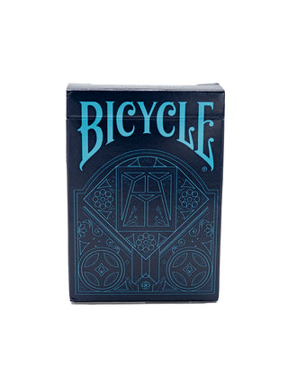 A blue box of Ravinia branded Bicycle playing cards.