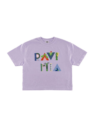 A light purple boxy cropped t-shirt with Ravinia in a music-themed design.