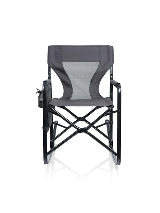 A gray foldable rocking camp chair.