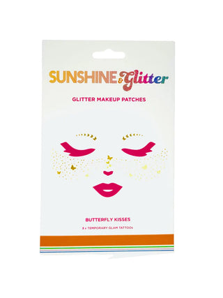 Gold glitter face makeup patches with butterflies.