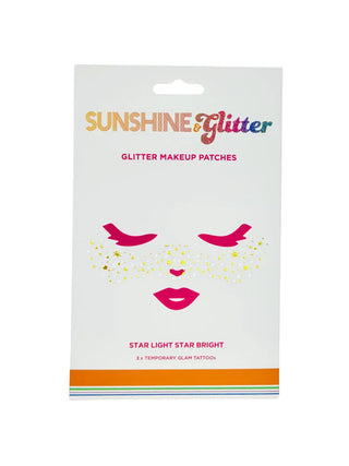 Gold glitter face makeup patches with stars.