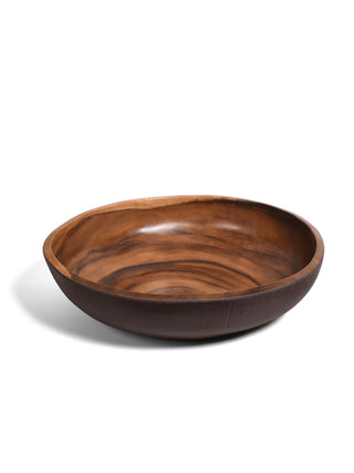 A melamine serving bowl with a sequoia wood pattern, on a white background.