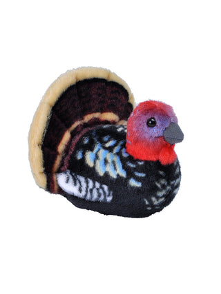 A plush, miniature wild turkey stuffed animal.