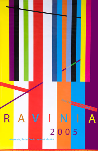 Bright, colorful bars resembling a piano keyboard with the words Ravinia 2005 below it.
